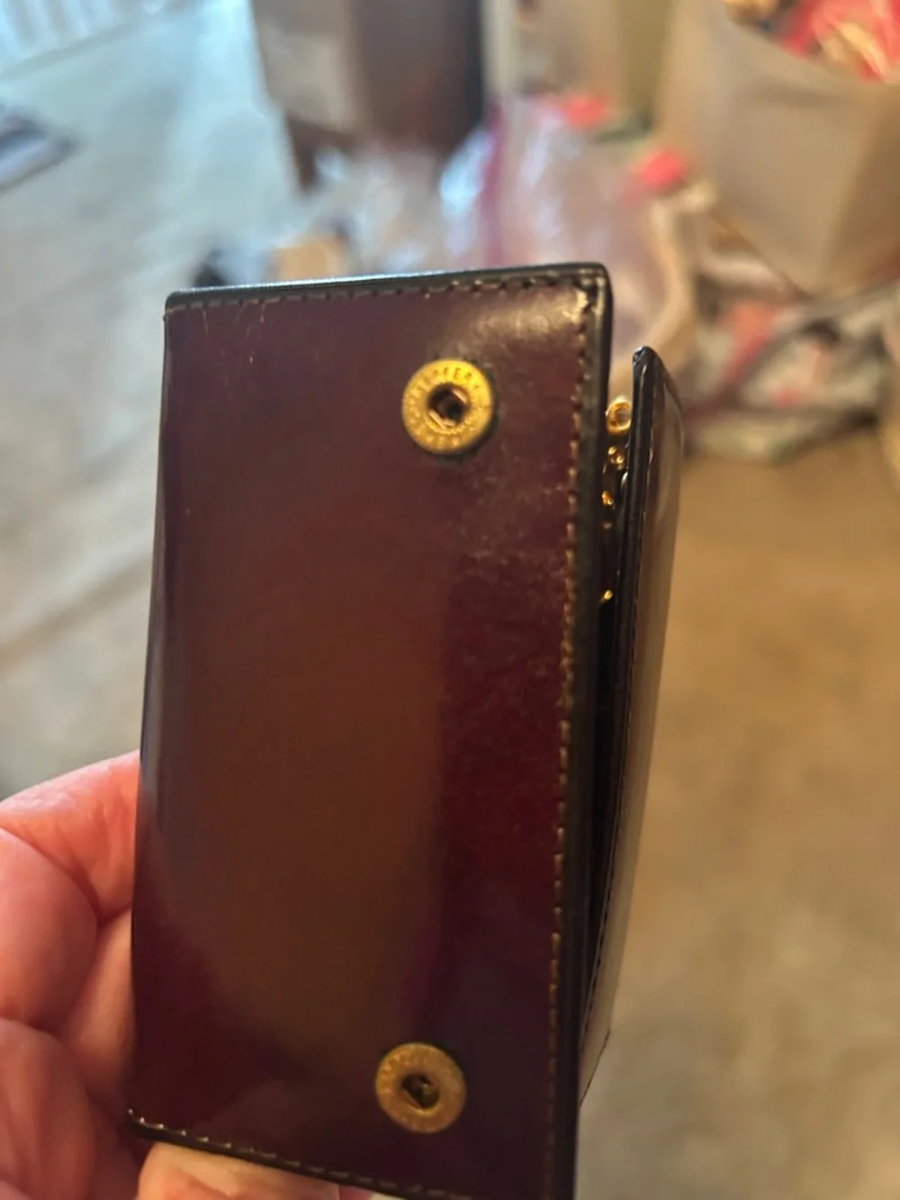 Bosca Dark Brown Leather Key & Card Holder with Gold Hardware